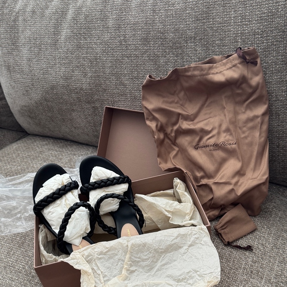 Women’s Gianvito Rossi Nappa Black Two Strap Sandals (Heels)